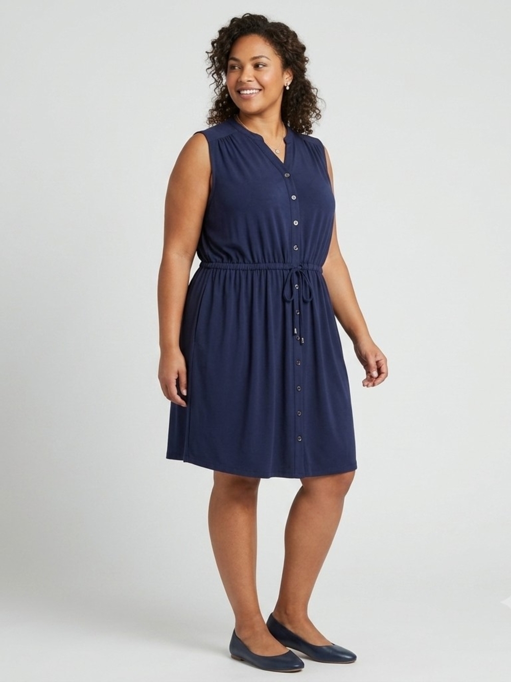 Love & Legend Navy Sleeveless Button-Front Midi Dress Size 2X